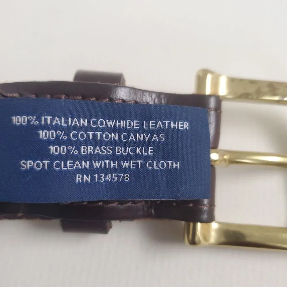 Vineyard Vines Men's Belt Size 42 Navy American Flag Canvas Leather Brass Buckle
